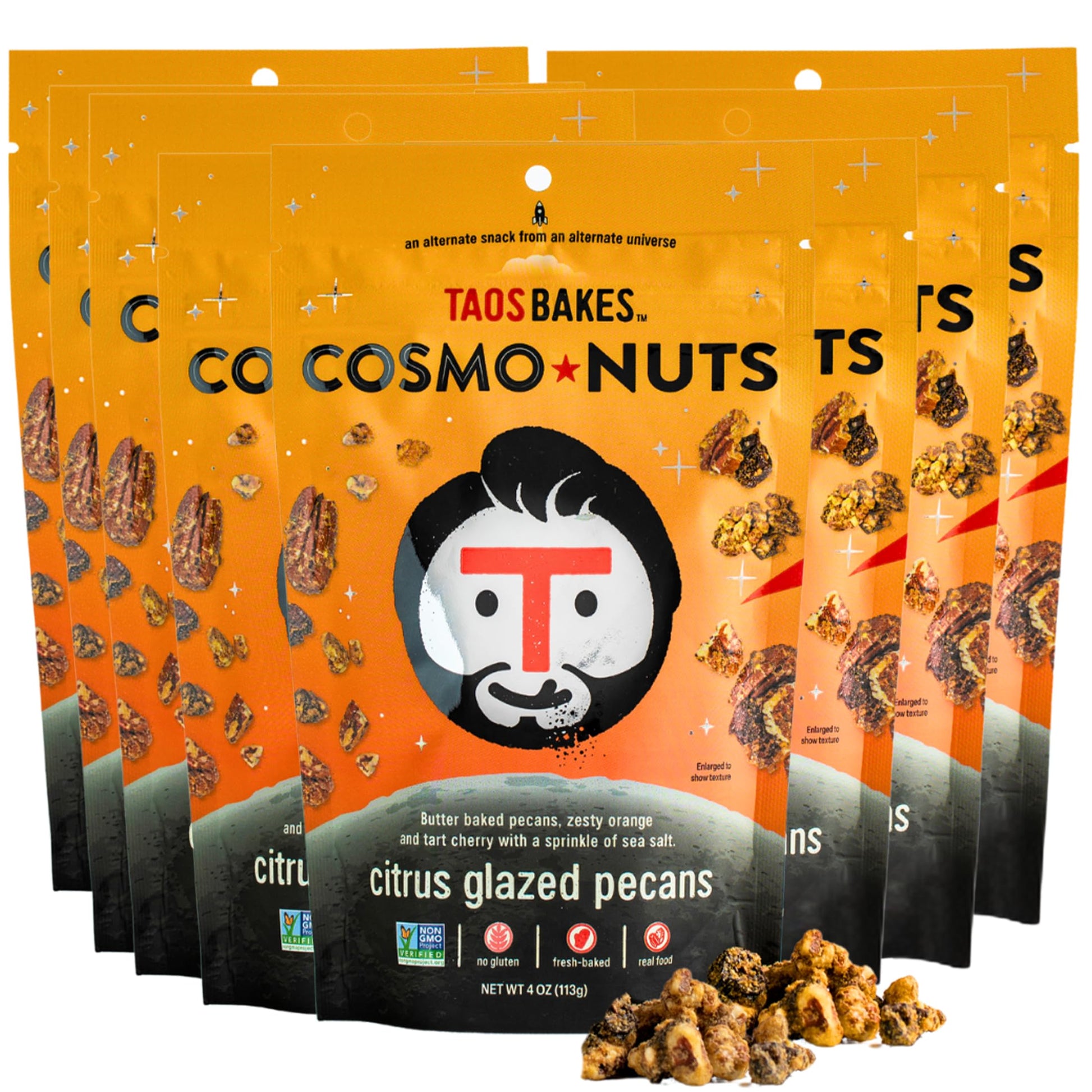 Taos Bakes Flavored Nuts Citrus Glazed Pecans with Cherries & Chia Seeds 4oz Pack of 8 Gluten Free Healthy Snack