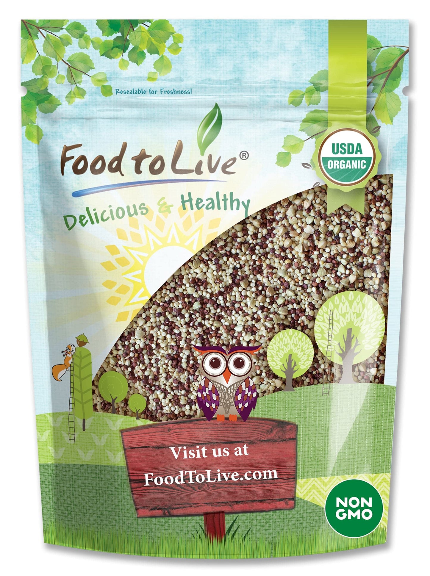 Food to Live Organic Super Grains Blend, 1.5 Pounds - A Mix of Millet, Buckwheat, Red and White Quinoa. Non-GMO, Non-Irradiated,