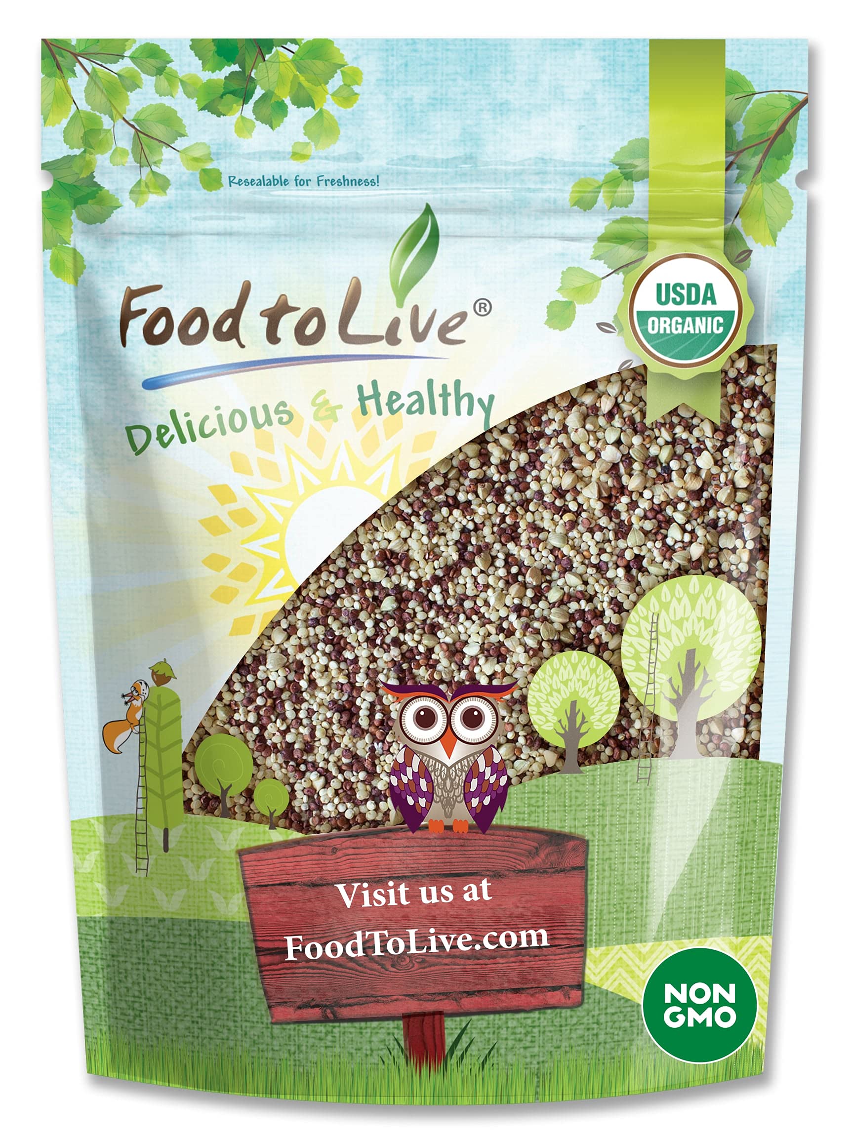 Food to Live Organic Super Grains Blend, 1.5 Pounds - A Mix of Millet, Buckwheat, Red and White Quinoa. Non-GMO, Non-Irradiated,