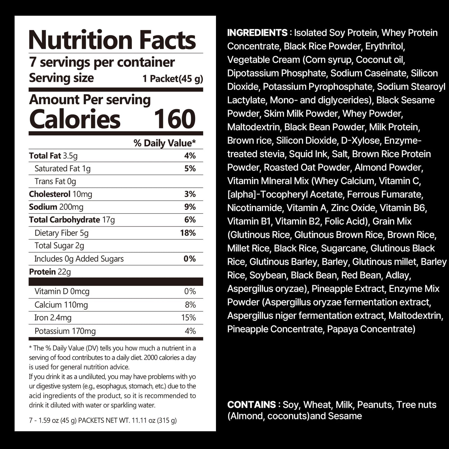 FLIMEAL Black Sesame Protein Shake - 22g Protein, Low Sugar, Keto-Friendly, 1.59oz (Pack of 7)