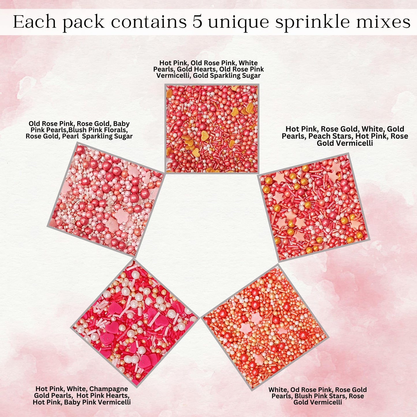 Confect Pink, White & Gold Heart & Flower Sprinkles Mix - Edible Sprinkles For Baking, Cake & Cupcake Decorations - Valentines D