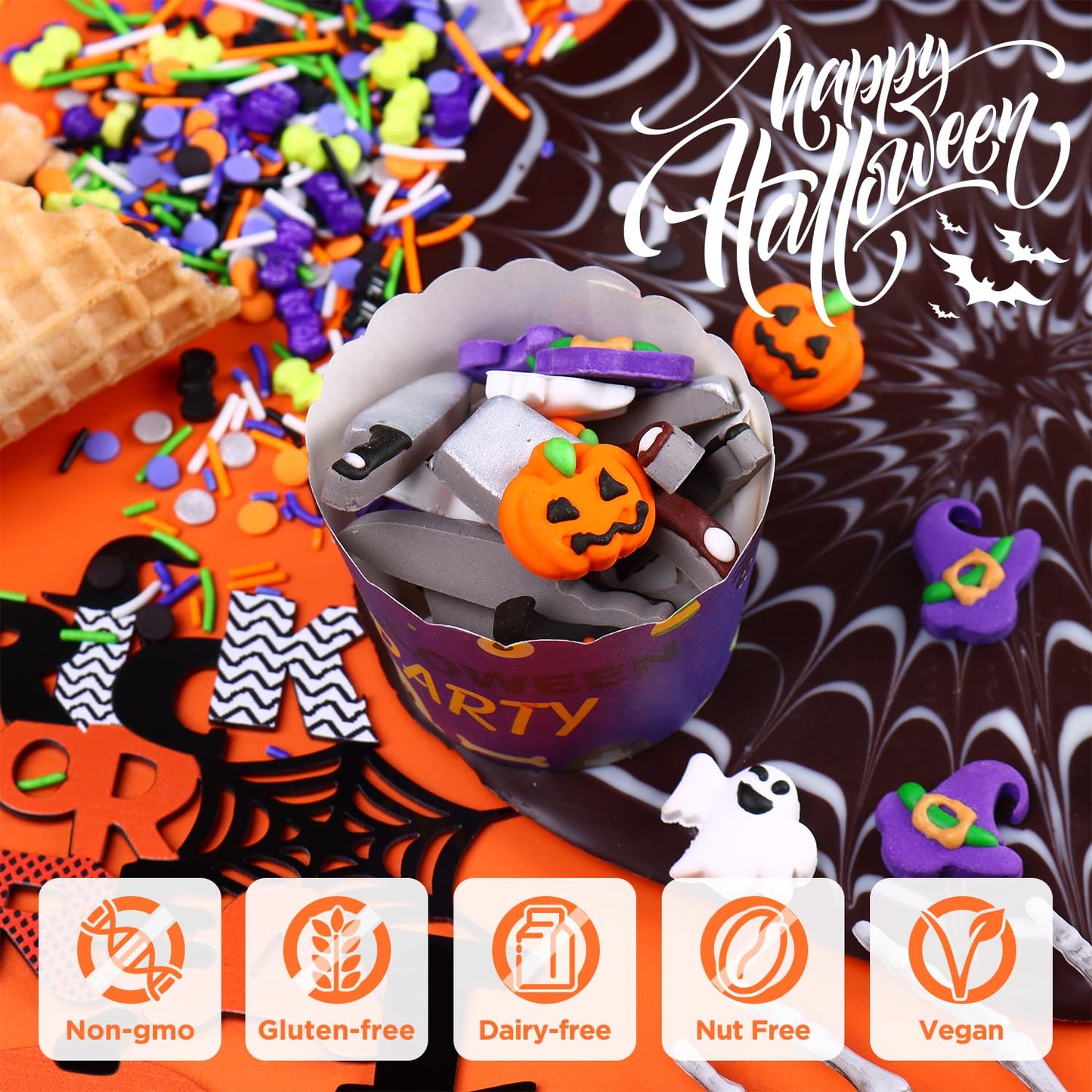 Milovin Edible Halloween Cake Decorations, Pumpkin Cupcake Toppers, 4.3x2.36 inches, Halloween Color