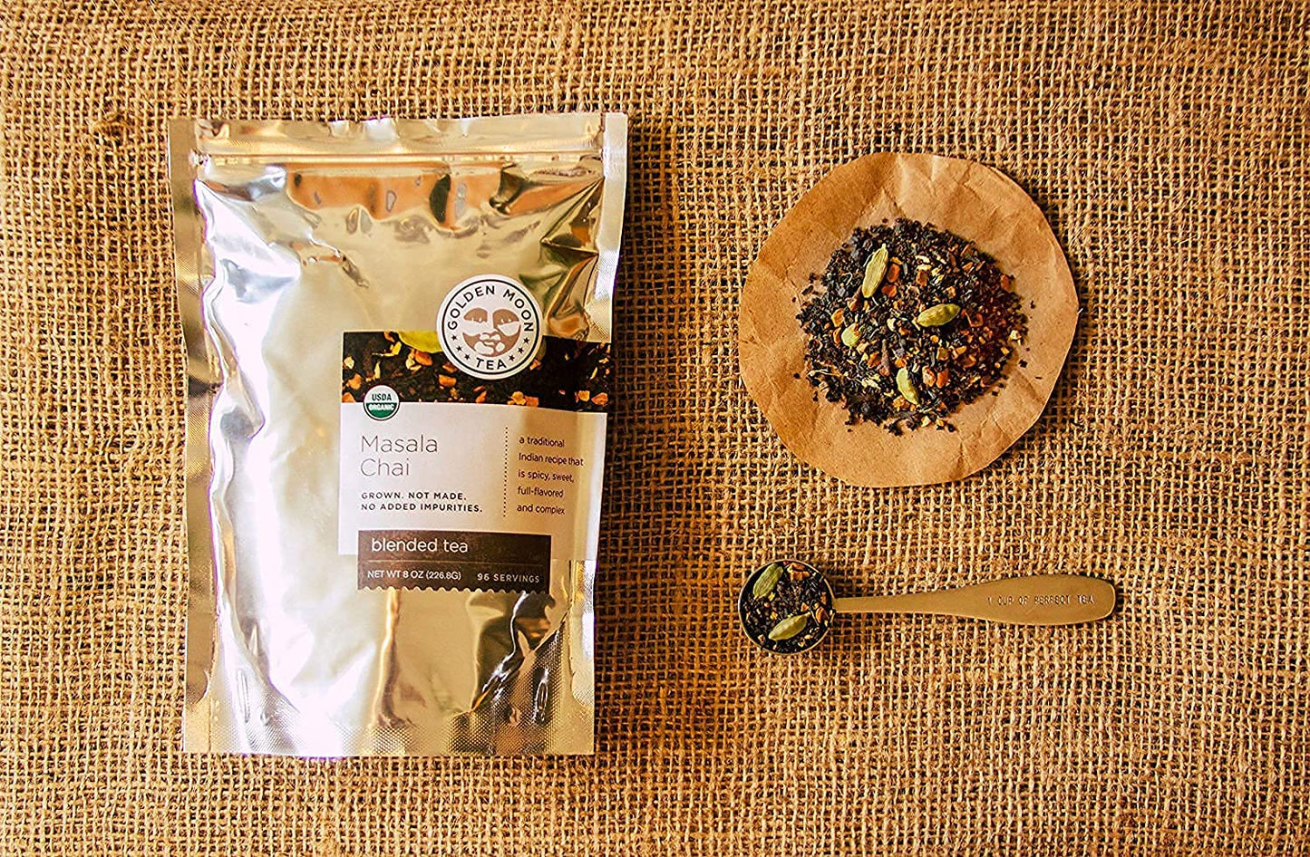 Golden Moon Tea Organic Masala Chai Black Tea - Loose Leaf, Non-GMO - 8 Ounce (Pack of 1)
