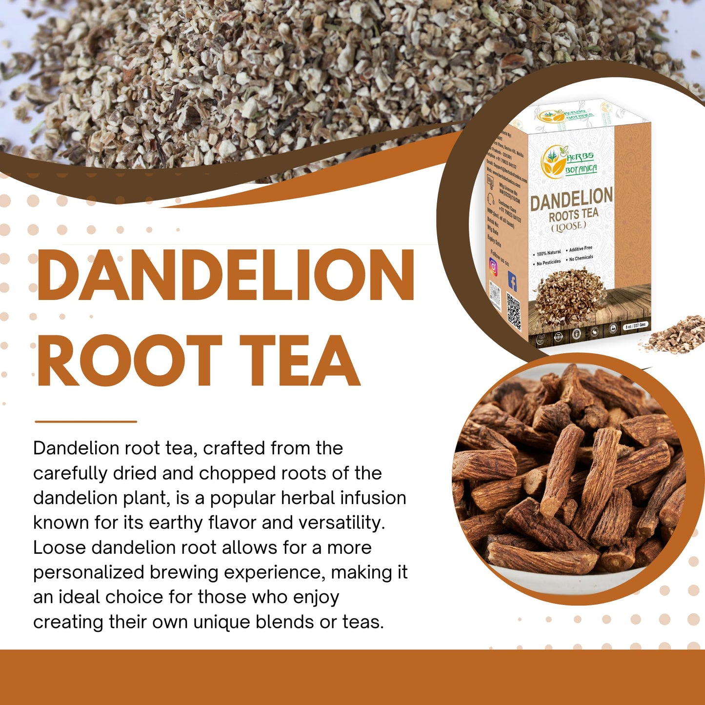 Herbs Botanica Dandelion Root Tea Loose Tea Caffeine-Free 8 Ounce