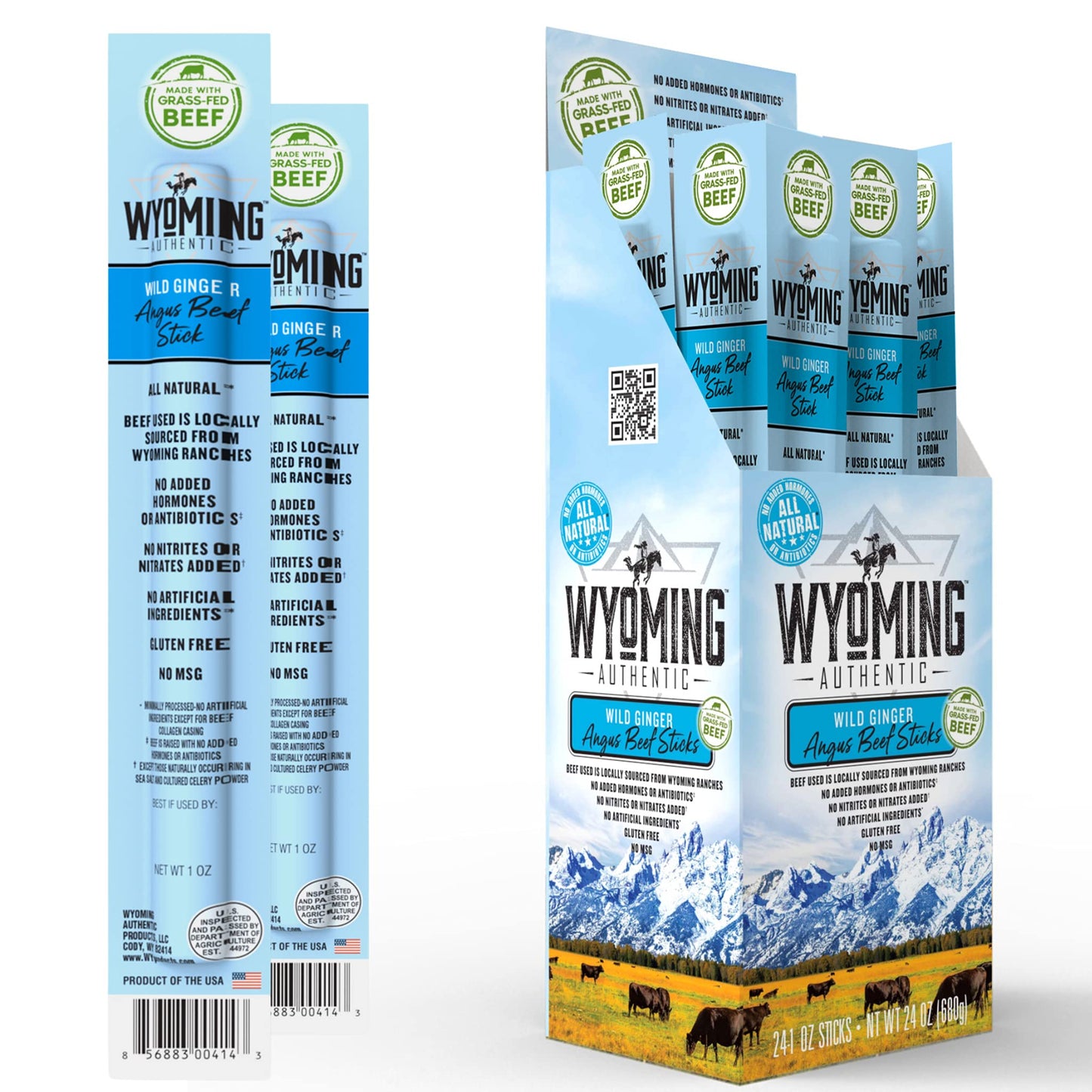 Wyoming All Natural Grass Fed Beef Sticks - Wild Ginger Flavor - Nitrate Free Jerky Meat Sticks - No Artificial Ingredients - Cl