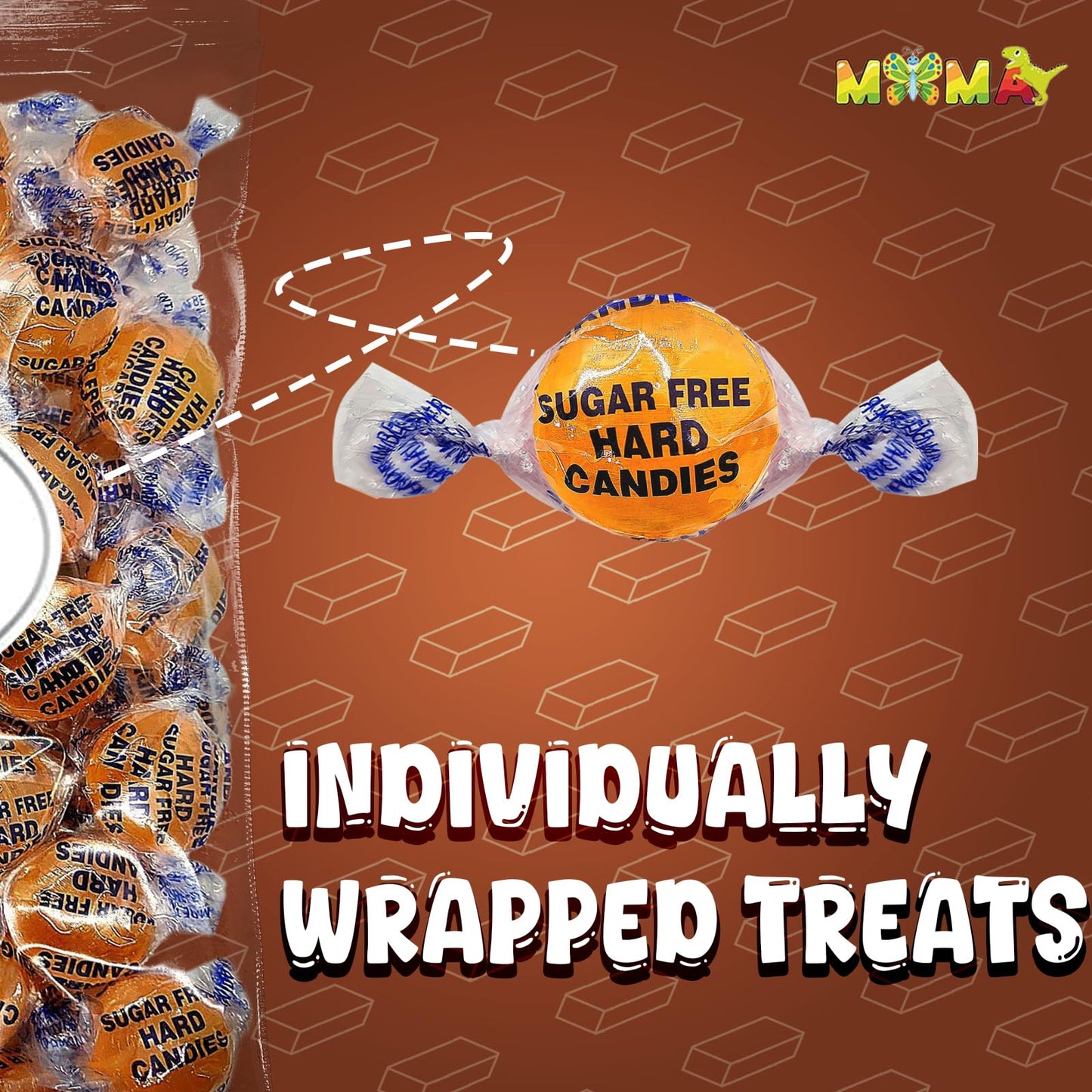 Sugar Free Butterscotch Hard Candy - 1 Lb Delicious Bulk Candy Individually Wrapped - Gluten Free, Vegan, Keto Friendly Buttersc