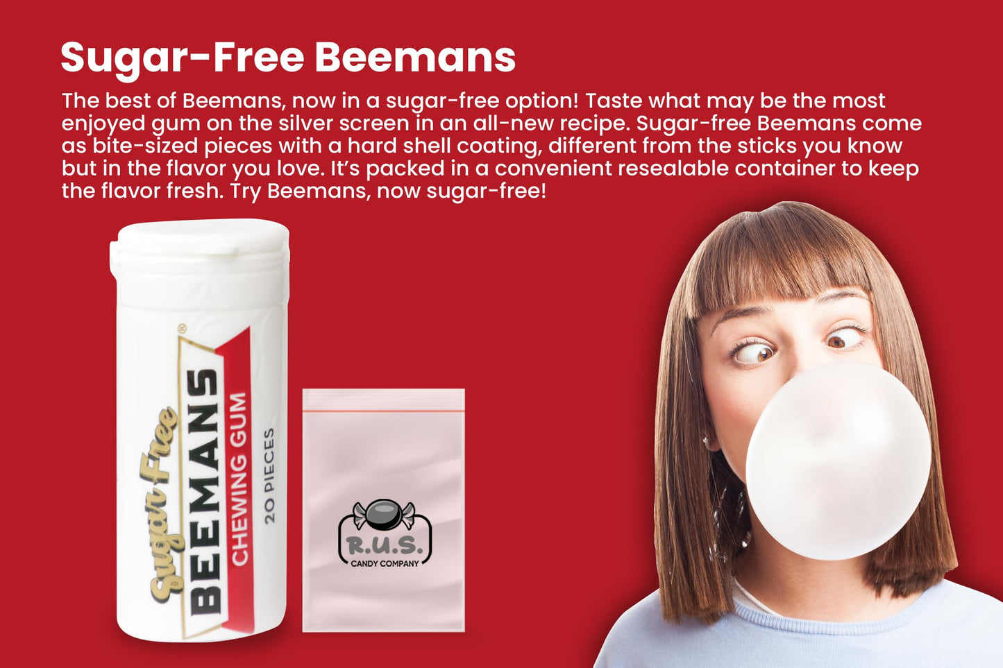 Gerrits Sugar Free Gum Tubes- 3 Pack Of 20 Gum Pieces Each- Comes With Rus Candy Company Travel Bag (3 Pack, Beemans)