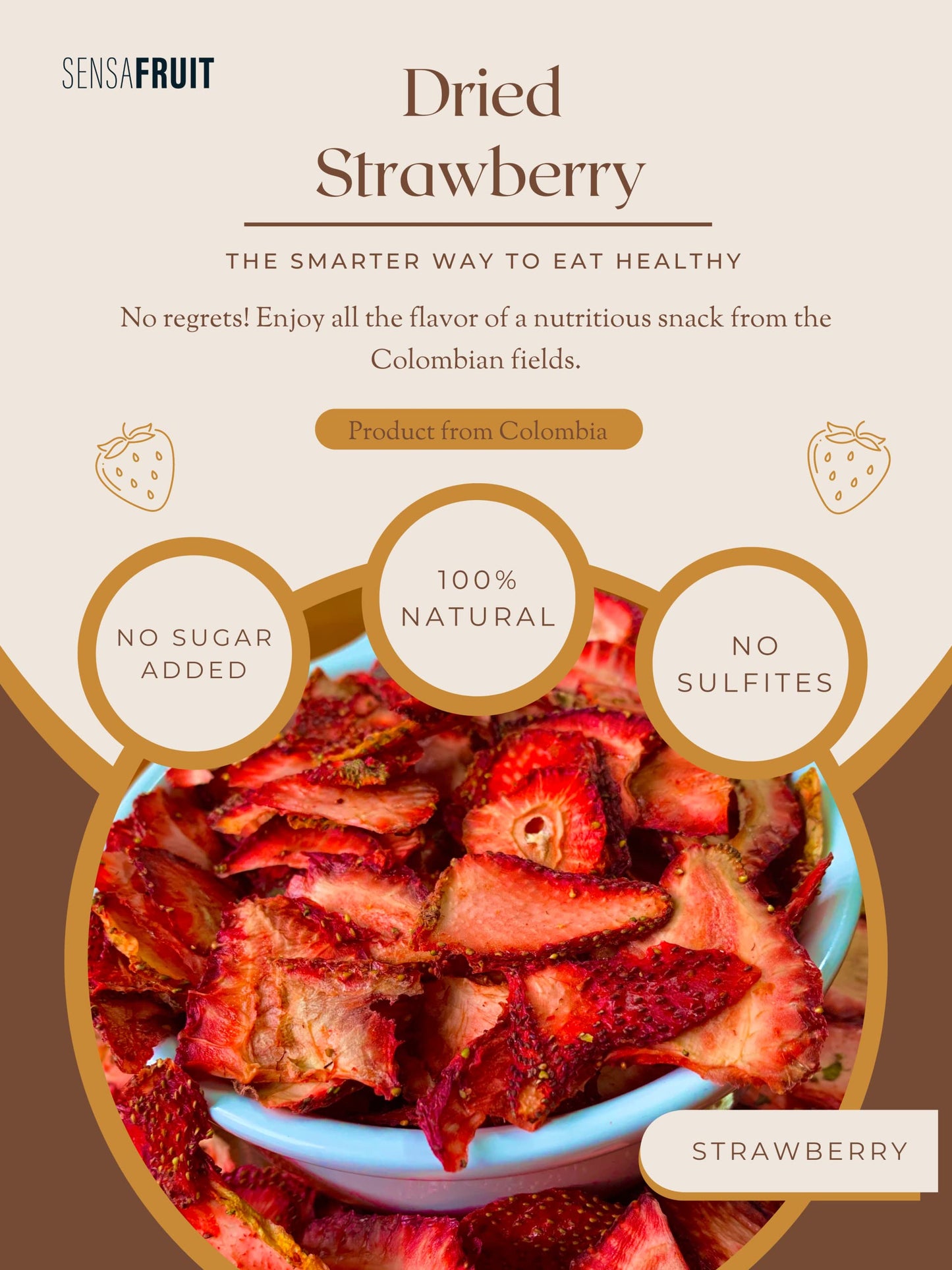 Sensafruit-Dried Strawberry | 100% Natural | No Sugar Added, Unsulfured | Gluten Free | Perfect Snack For Your Family | Direct P