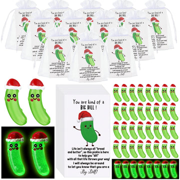 RoundFunny 30 Sets Emotional Support Gifts Bulk Cute Resin Luminous Pickle Taco with Inspirational Card Organza Bag for Coworker