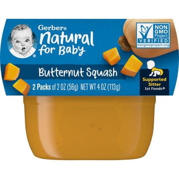 Gerber Stage 1 Baby Food, Butternut Squash Puree Tubs, No Added Salt, No Artificial Colors Or Flavors, Baby Puree, 16-Pack