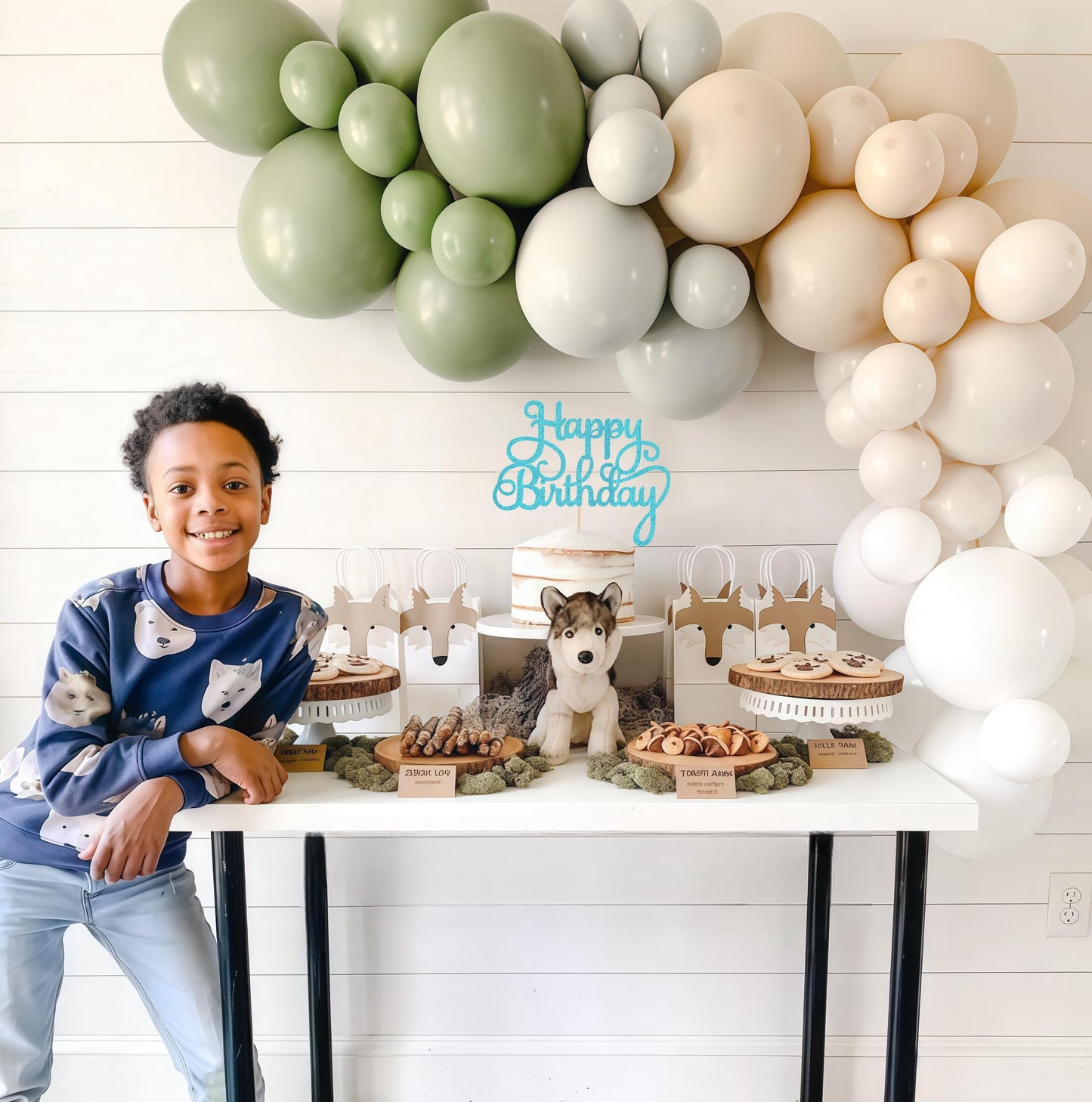 EONNCNT Happy Birthday Cake Topper - Sky Blue Glitter, Paper Material, Model MOUCCT-HB, Party Decoration Supplies