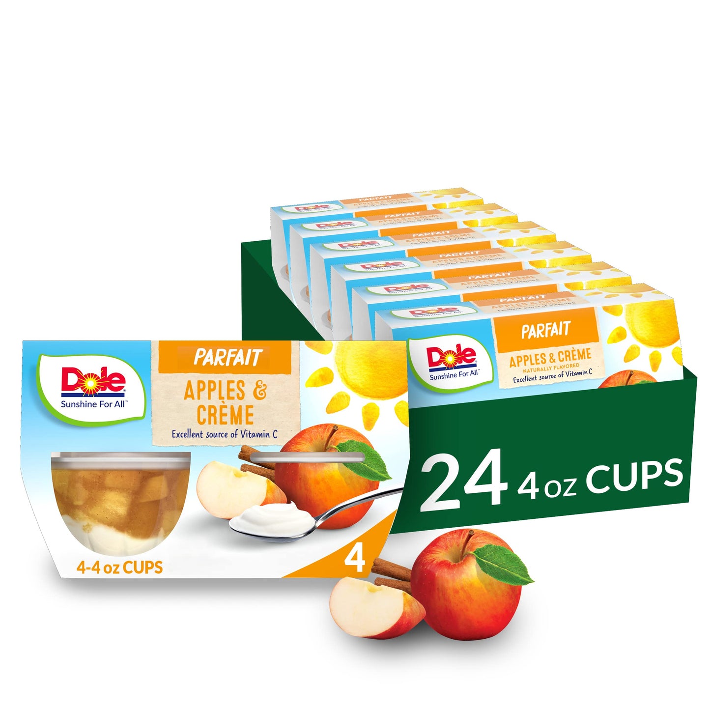 Dole Fruit Bowls Low Fat Apples & Creme Parfait Snacks, 4Oz 24 Total Cups, Gluten & Dairy Free, Bulk Lunch Snacks For Kids & Adu