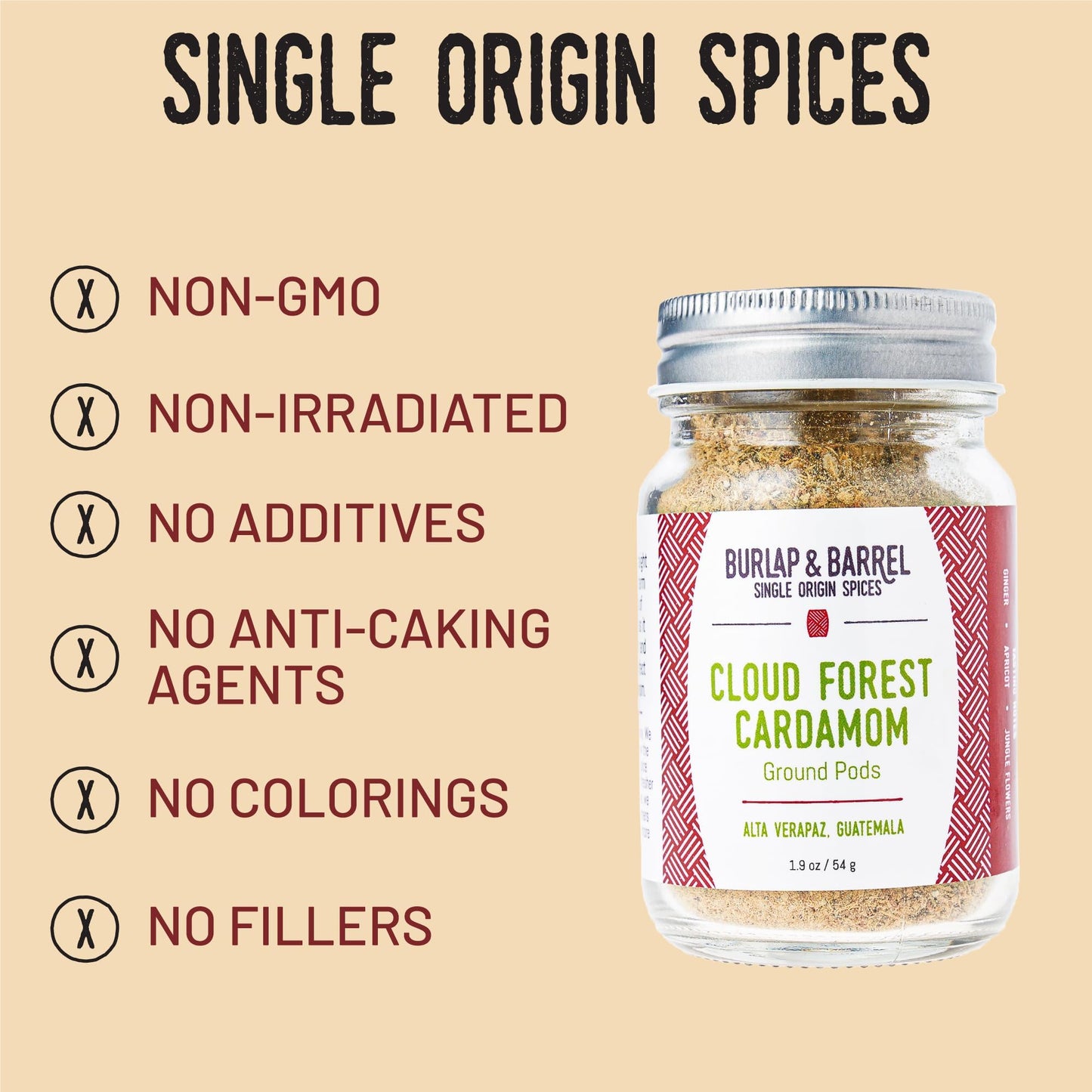 Burlap & Barrel Cardamom Pods - Sweet & Tart Flavor Notes - 1.9oz Glass Jar