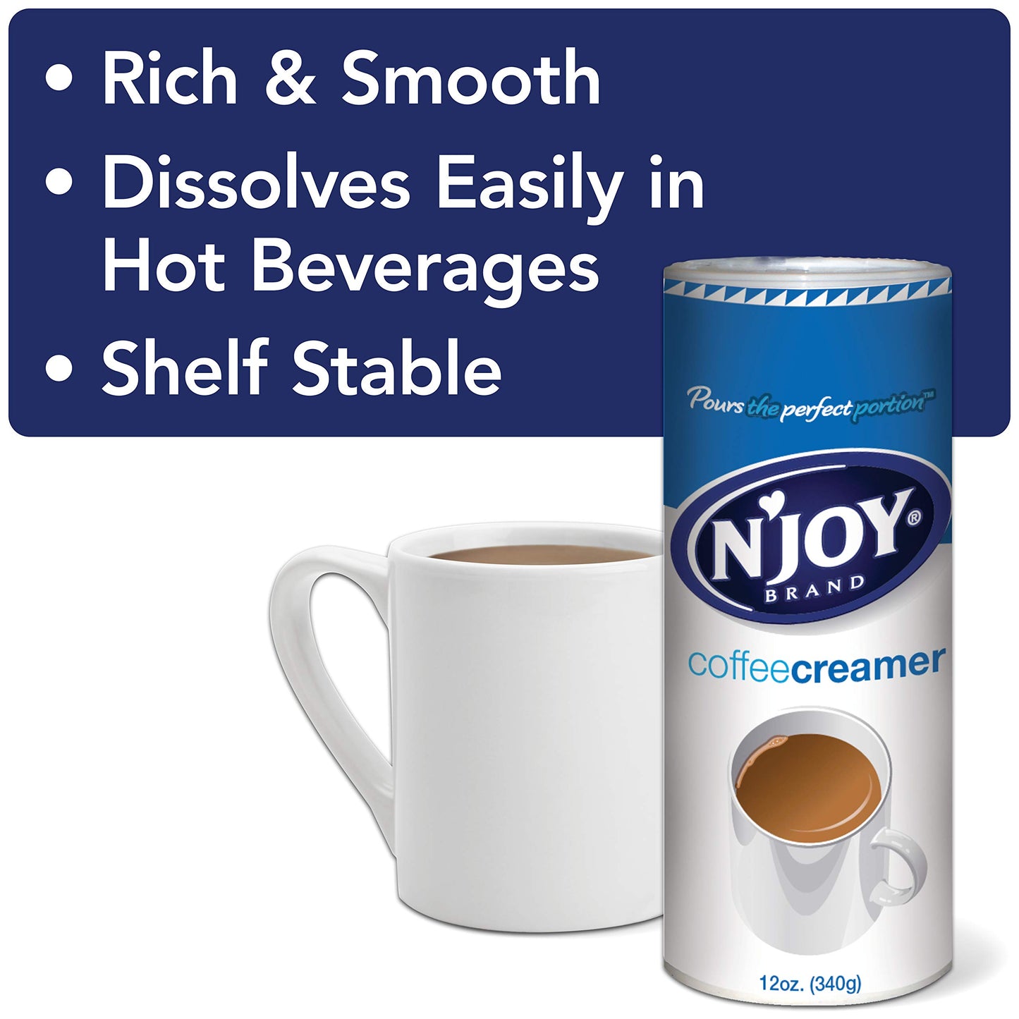 NJoy Non Dairy Coffee Creamer, 12 Ounce (Pack of 6), Cream, Model 94150