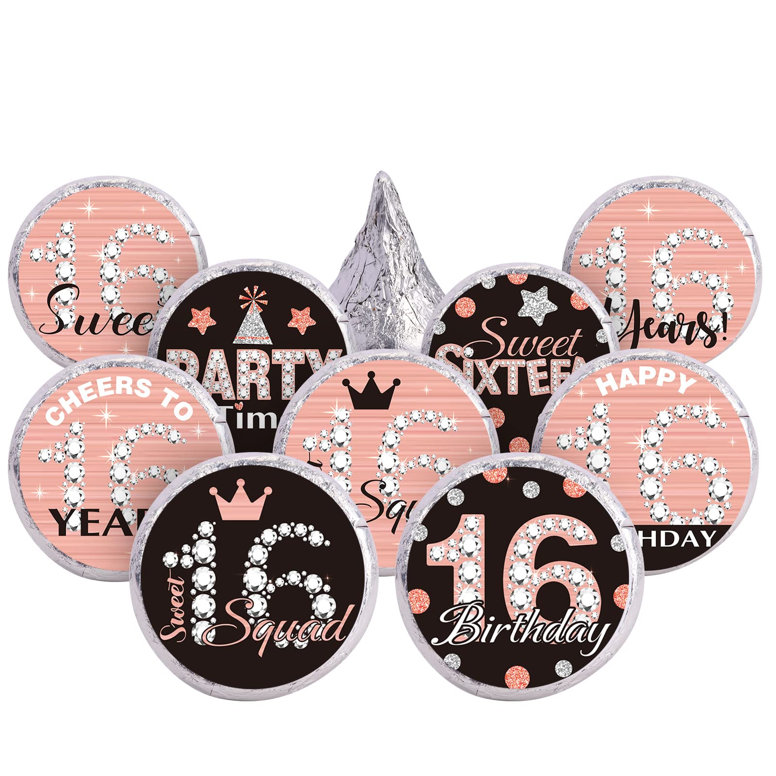 504 Pieces 16 Birthday Favors Stickers Sweet Mini Kisses Candy Stickers Chocolate Drop Labels 16 Round Candy Sticker Favors For