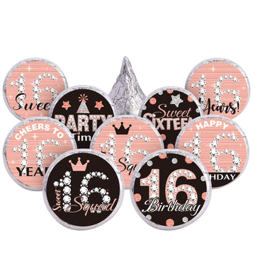 504 Pieces 16 Birthday Favors Stickers Sweet Mini Kisses Candy Stickers Chocolate Drop Labels 16 Round Candy Sticker Favors For