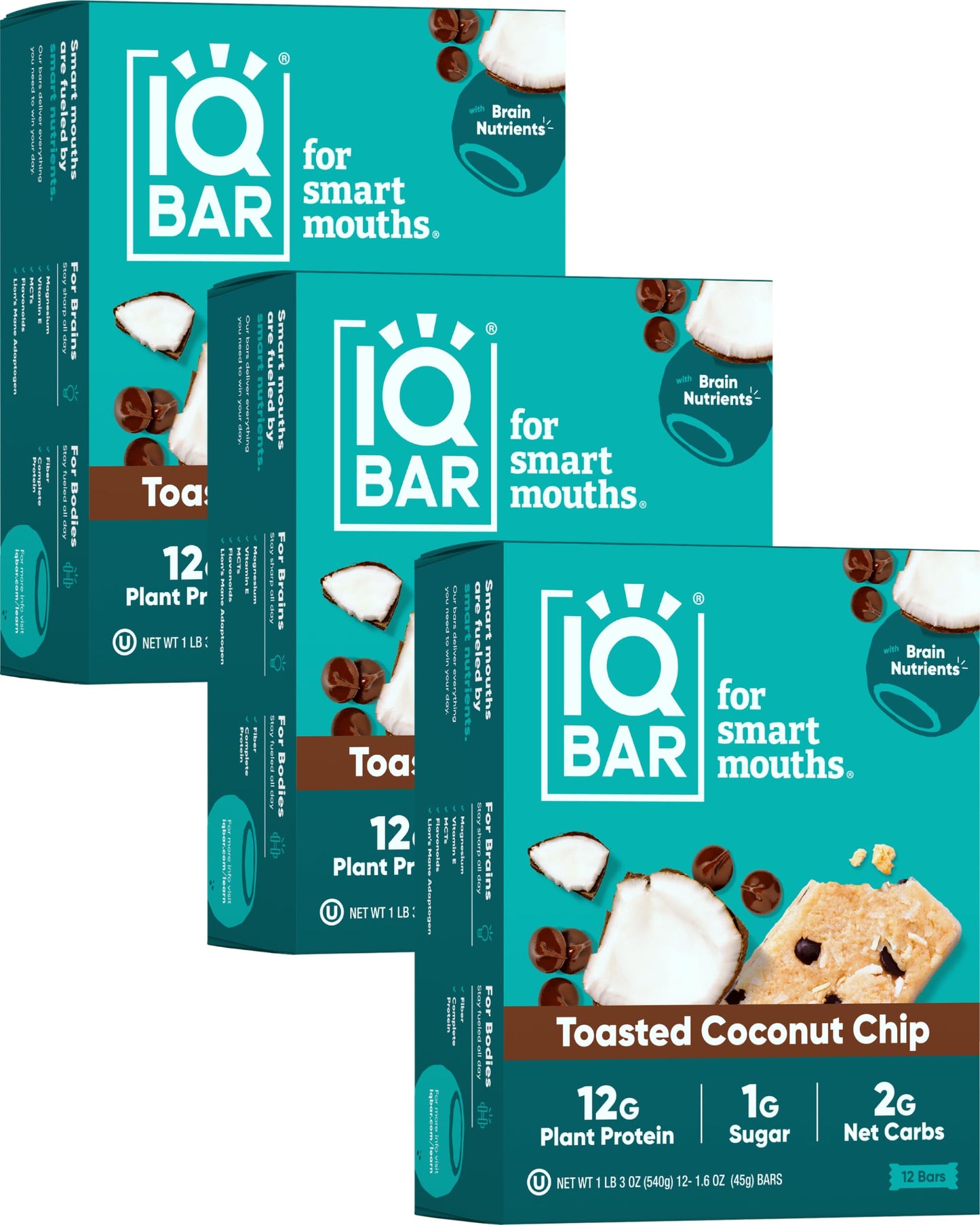 IQBAR Plant Protein Bars - Toasted Coconut Chip - Gluten Free, Low Carb, High Fiber - 36 Count