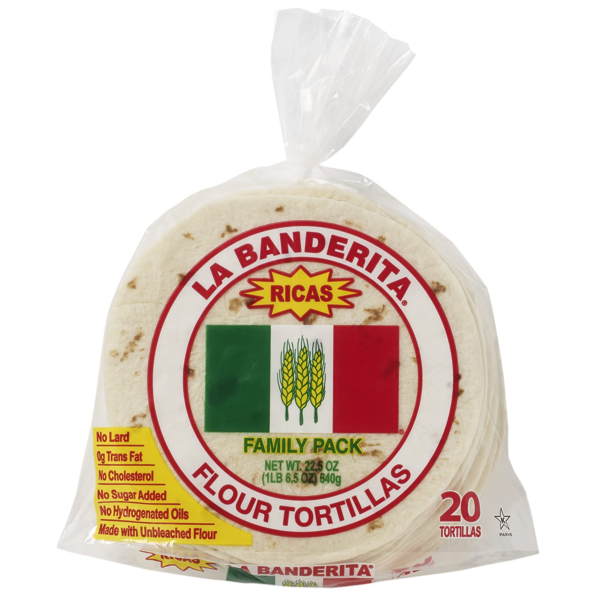 La Banderita Family Pack | 6'' Flour Tortillas | 20 Count 22.5oz. | 4 Pack Case.