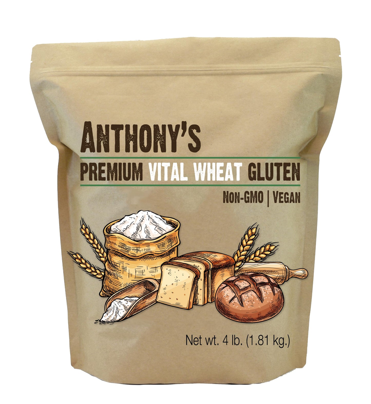 Anthonys Vital Wheat Gluten, Vegan, Non-GMO, Keto Friendly, 4 lb (64 oz)