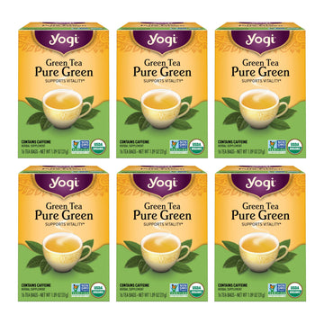 Yogi Pure Green Tea - Organic - 16 Bags per Pack (6 Packs) - Yellow