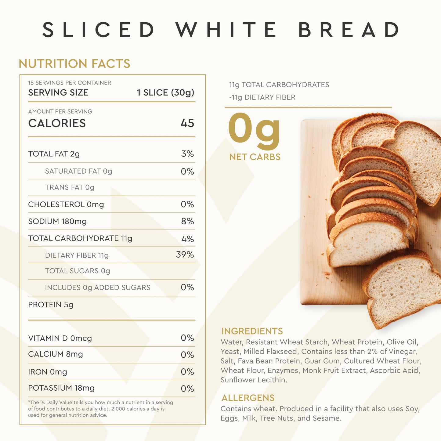 Hero Classic White Bread - Delicious Bread with 0g Net Carb, 0g Sugar, 45 Calories, 10g Fiber per Slice | Tastes Like Regular Br