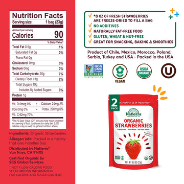 Natierra Organic Freeze-Dried Strawberries | Usda Organic, Non-Gmo & Vegan Strawberry | 0.8 Ounce (Pack Of 2)