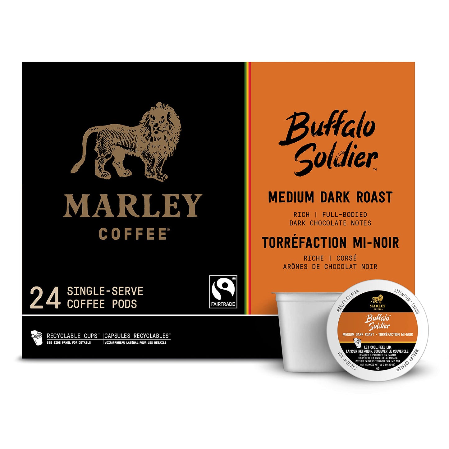 Marley Coffee Single Serve K-Cup Capsules, Buffalo Soldier, Medium-Dark Roast, 24 Count