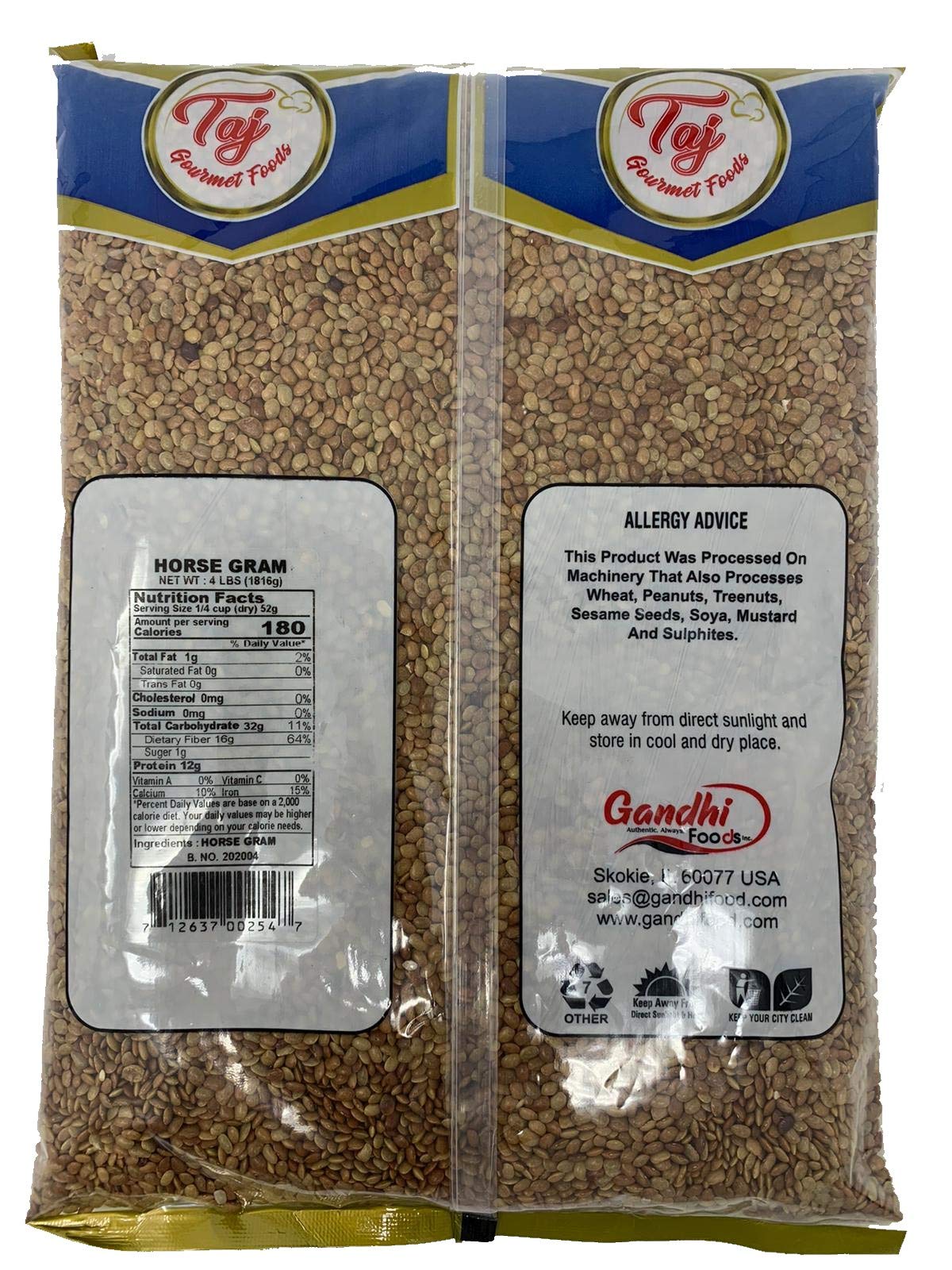 TAJ Gourmet Foods Indian Horse Gram (Muthira, Kulith) 4-Pounds, 64 Ounce Pack