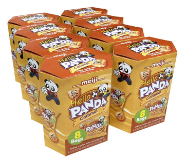 Meiji Hello Panda Cookies, Caramel Crme Filled - 6 oz, Pack of 8, 64 Bags Total - Bite Sized Cookies with Fun Panda Sports