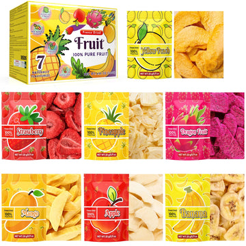 Freeze Dried Fruit Set - 140G Natural Fruit Snacks  Gluten Free  Sugar Free  Healthy Snacks For Kids  100% Pure Fruits  Great For Lunch  Cereal  Smoothies  Food Gifts  Pack Of 7-0.71 Oz Each