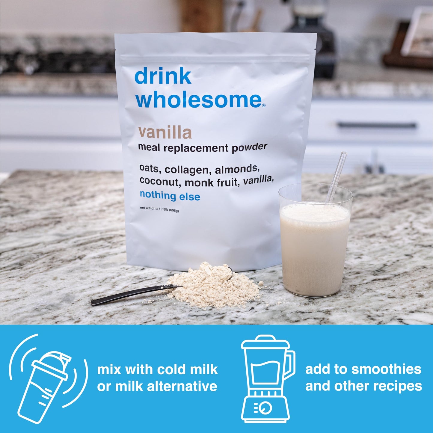 Drink Wholesome Vanilla Meal Replacement Powder - Dairy Free, Gut Friendly, 14 Servings