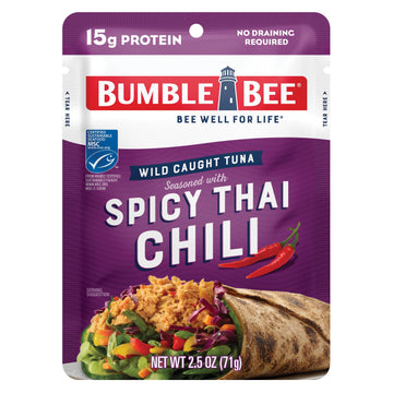 Bumble Bee Spicy Thai Chili Seasoned Tuna, 2.5 Oz Pouch - Ready To Eat - Wild Caught Tuna Packet - 15G Protein Per Serving - Gluten Free
