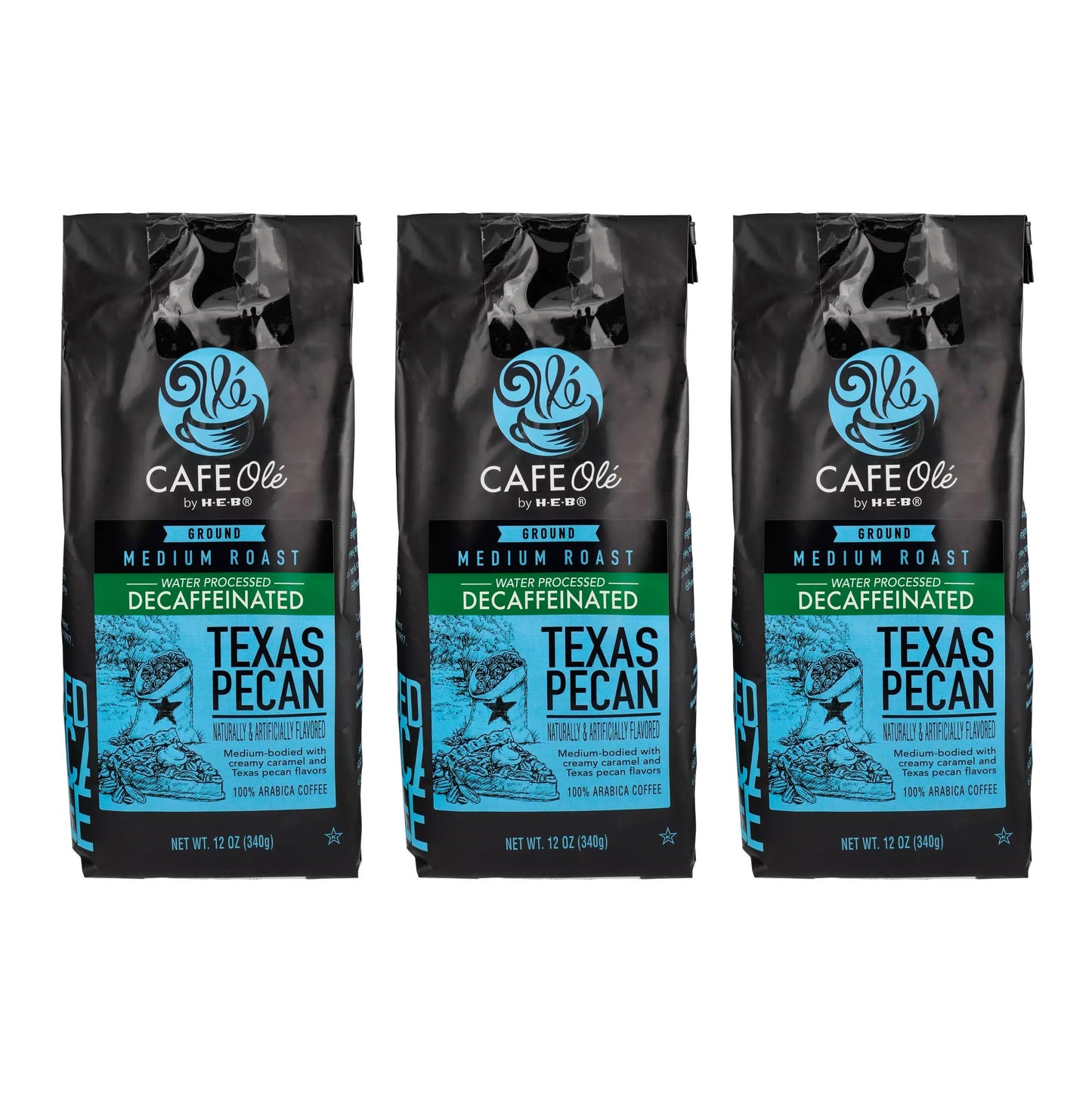Cafe Ole - Texas Pecan Decaffeinated Coffee - Ground Decaf - 12 oz. (3 Pack)