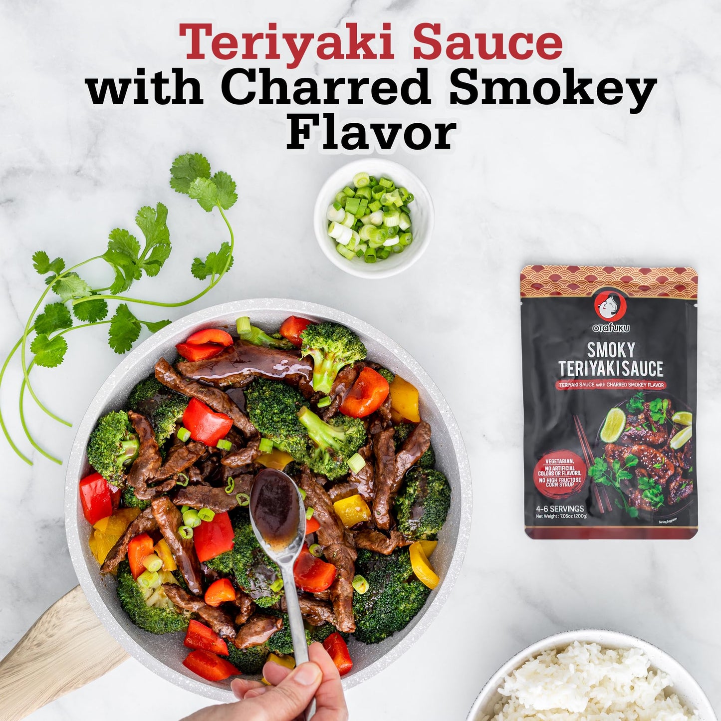 Otafuku Smoky Teriyaki Sauce - Authentic Japanese Stir Fry Sauce - Vegetarian, No Artificial Flavors, Colors Or Preservatives - 7.5Oz (1 Pouch)
