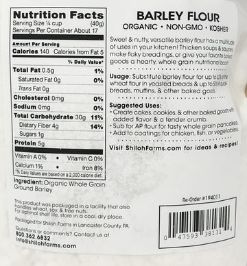 Shiloh Farms - Organic Barley Flour, 2 Packs - 24 Ounce Each