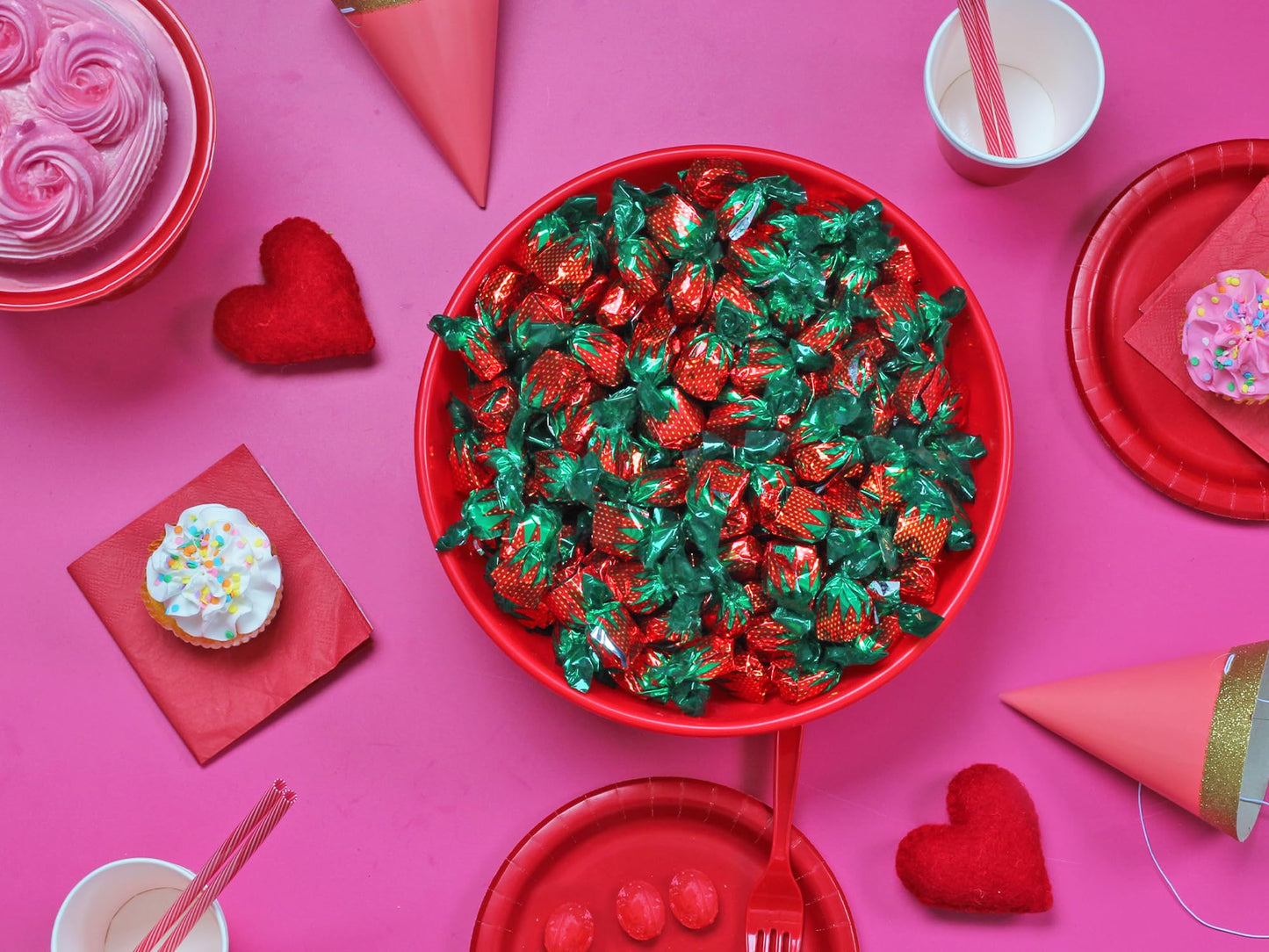 Dooboe Strawberry Hard Candy - 6 Pounds, Individually Wrapped, Fruit Flavored, Valentine's Bulk Candy, Red Strawberry Bon Bons