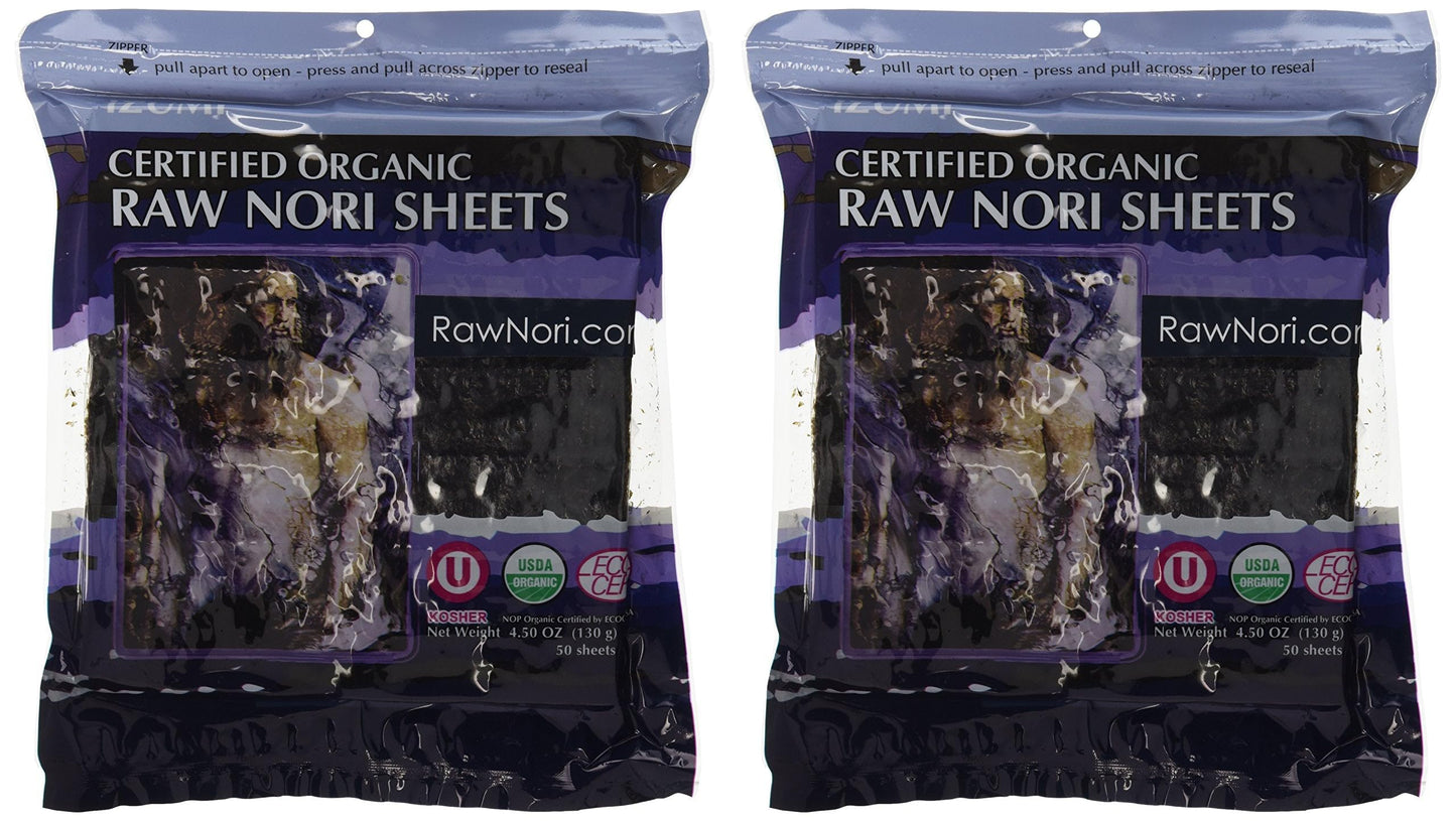 Raw Organic Nori 100 Sheets Pack - Certified Vegan, Raw, Kosher Sushi Wrap Papers - Premium Unheated, Un Cooked - NOT Toasted - 