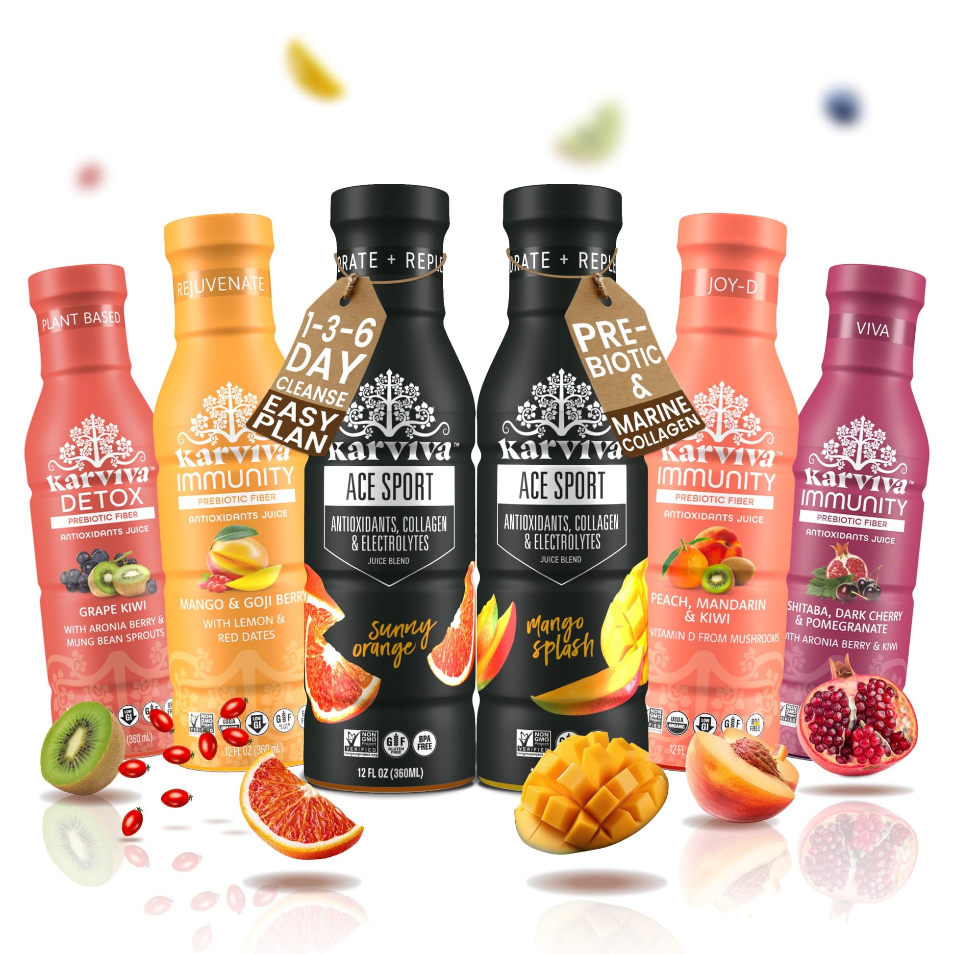 KARVIVA Organic Juice Cleanse & Immunity Boost, 12 Fl Oz (Pack of 6), Low-Sugar, Gluten-Free