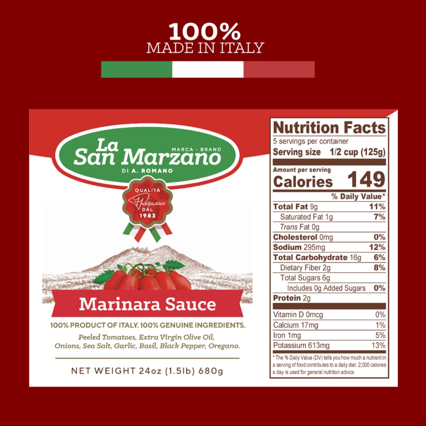 La San Marzano - Marinara Sauce - Pasta Sauce With 100% Italian Tomatoes Made In Italy - Tomato Paste With Fresh And Natural Ing