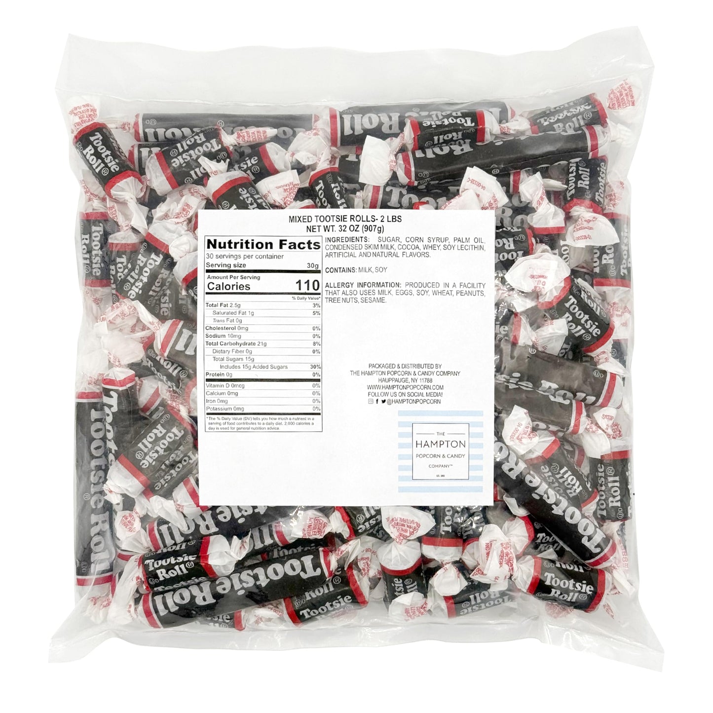 Tootsiemidgees & Large Mix, 2Lb Bulk Bag, Mini & Large Chocolate Bars, Individually Wrapped Bulk Candy, The Hampton Popcorn & Ca