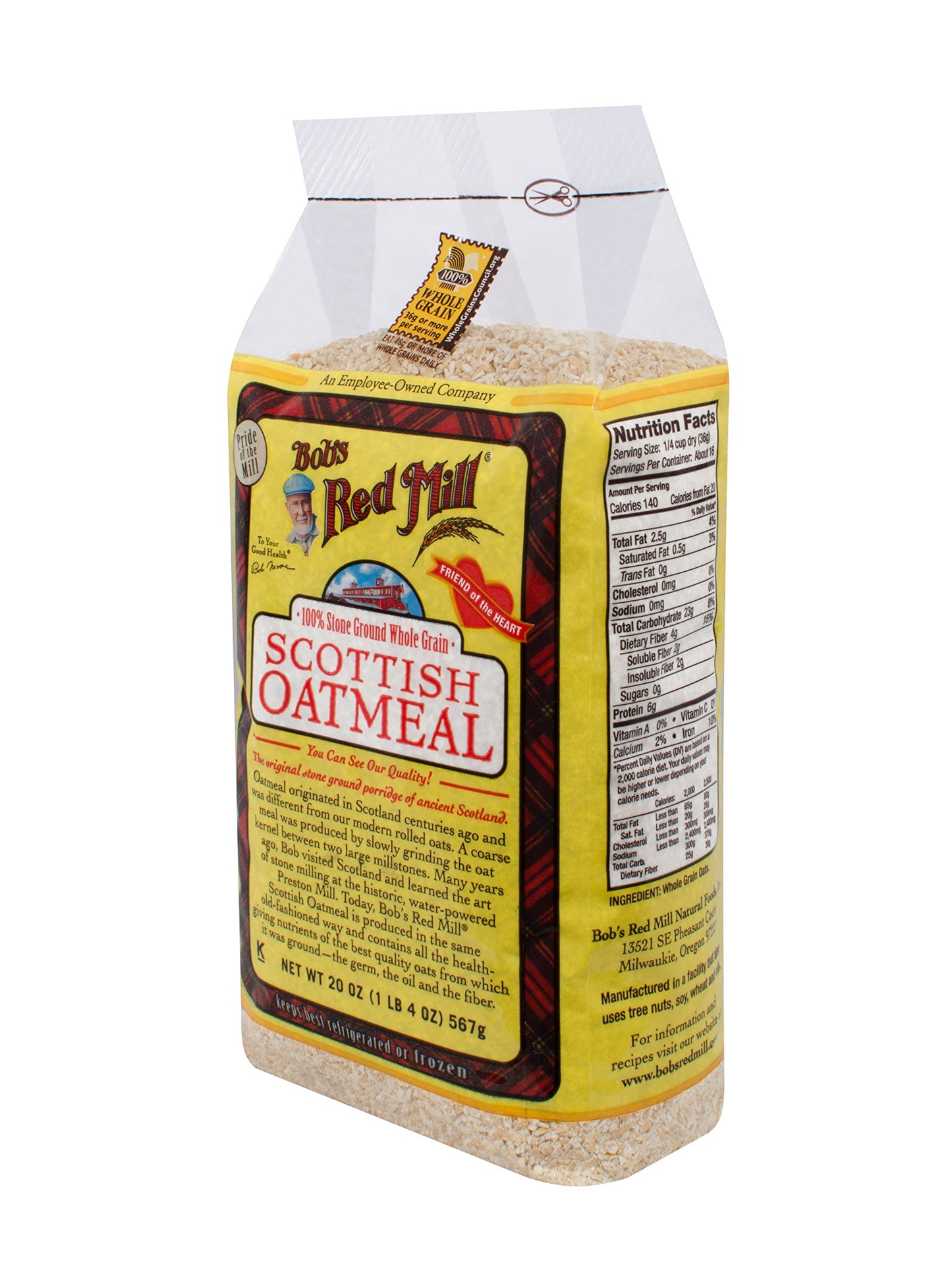 Bobs Red Mill Scottish Oatmeal, 20 oz, Traditional Whole Grain, 100% Natural