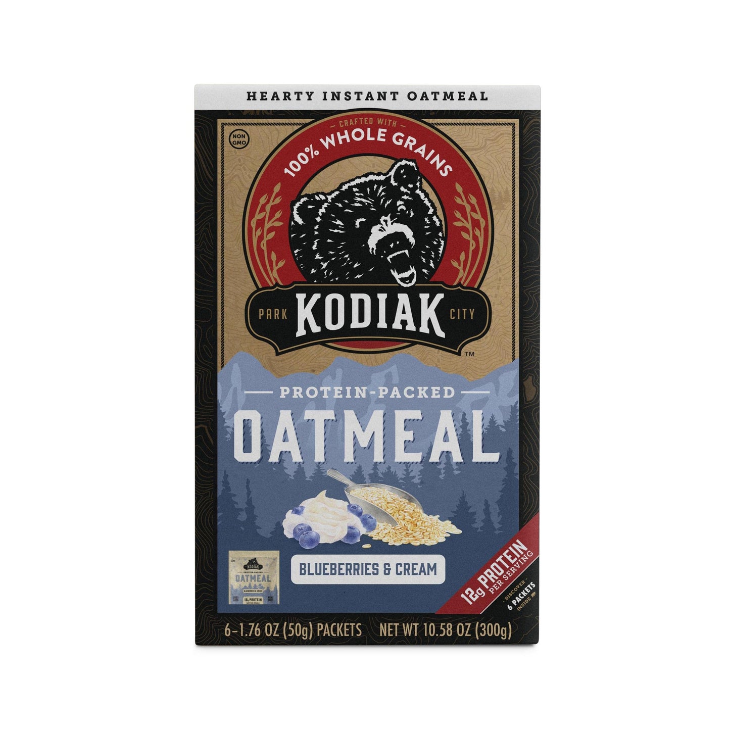 Kodiak Instant Oatmeal Packets, Blueberries & Cream, High Protein, 100% Whole Grains, 1 Box With 6 Packets (6 Packets)