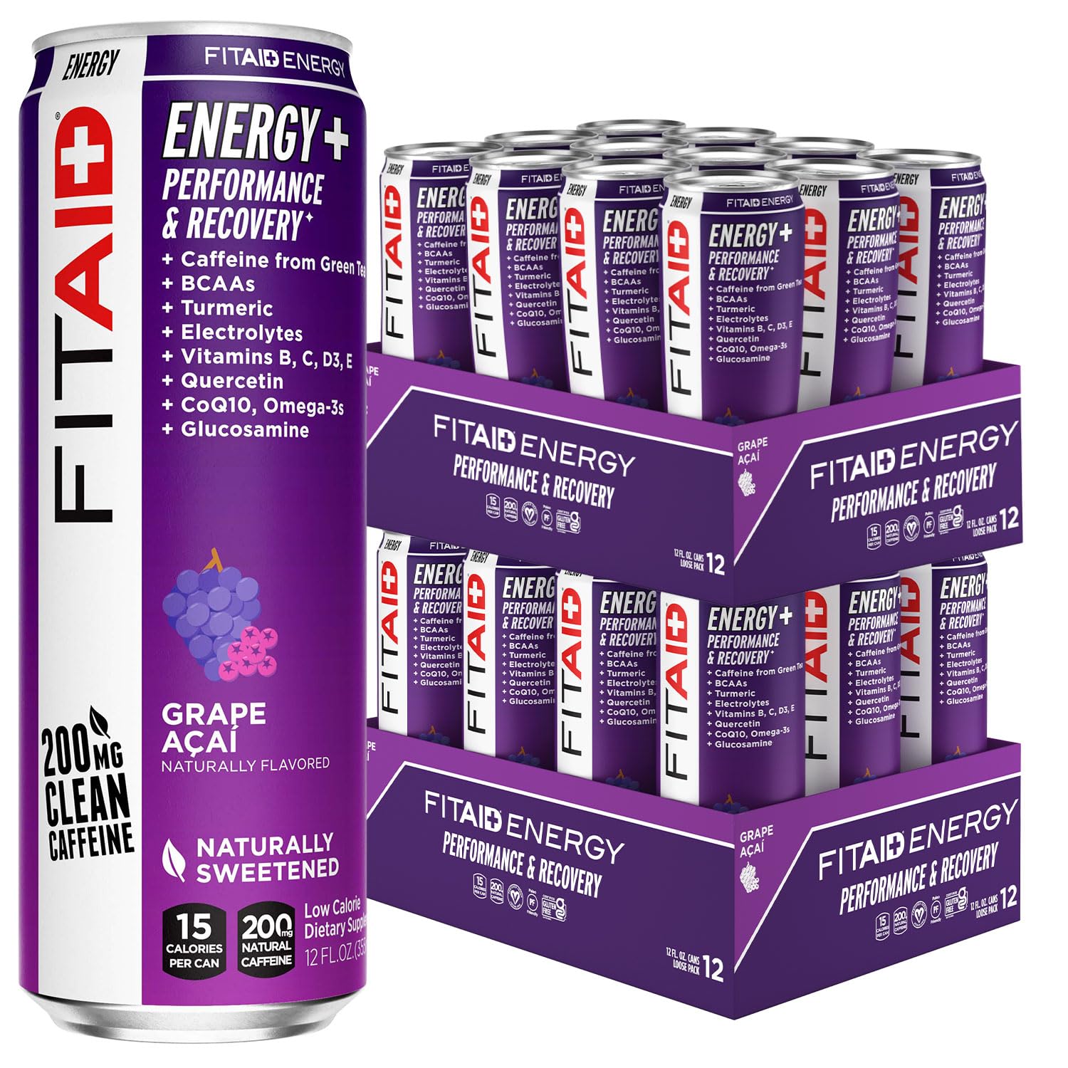 LIFEAID FITAID Energy Drink, Keto, Pre-Workout, 200mg Caffeine, Electrolytes, 12 Fl Oz, Pack of 24