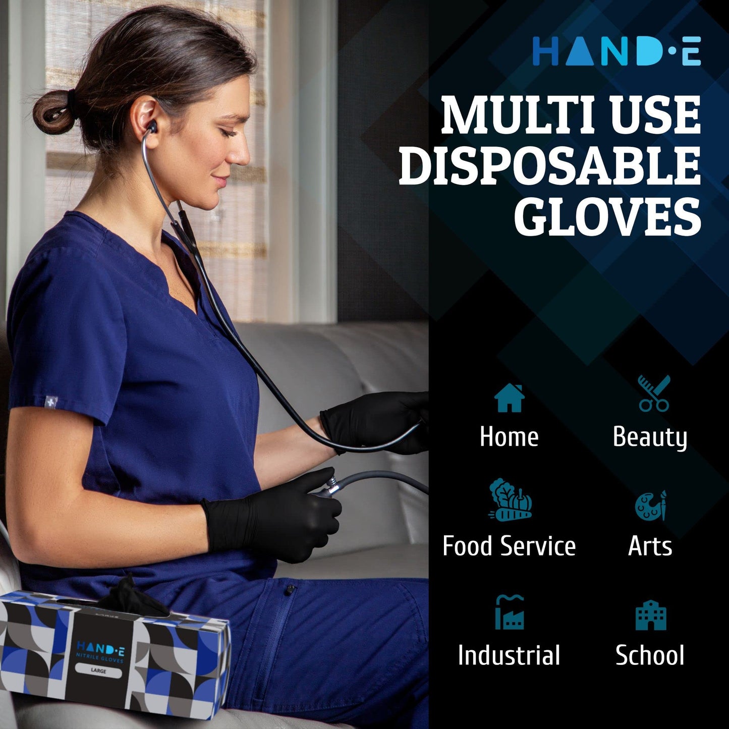 Hand-E Touch Black Nitrile Disposable Gloves Small, 100 Count - Bbq, Tattoo, Hair Dye, Cooking, Mechanic Gloves - Powder And Lat