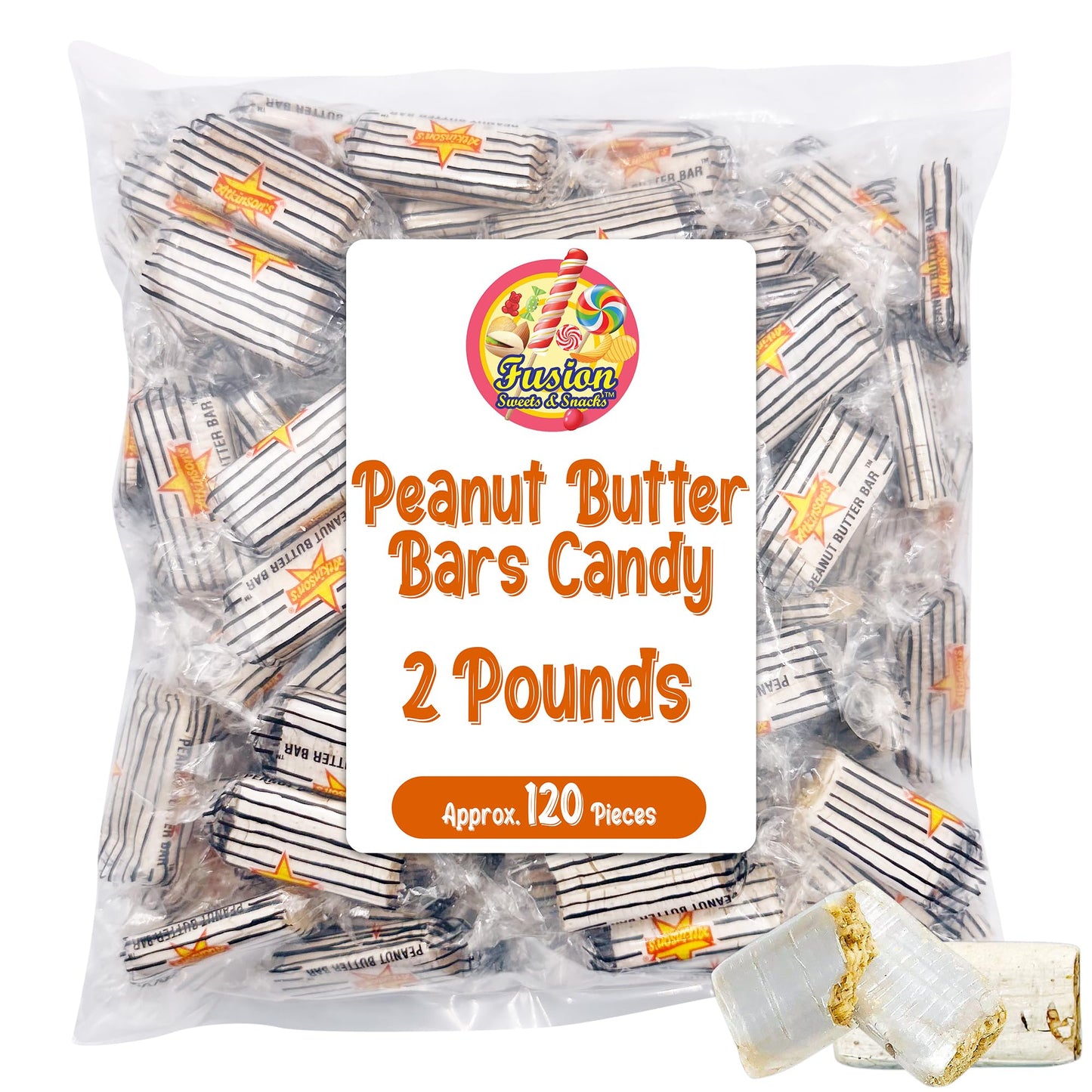 Peanut Butter Bars Candy - 2 Pounds (Approx 120 Pieces), Peanut Butter Candy Bars In Bulk Bag, Individually Wrapped Old Fashione