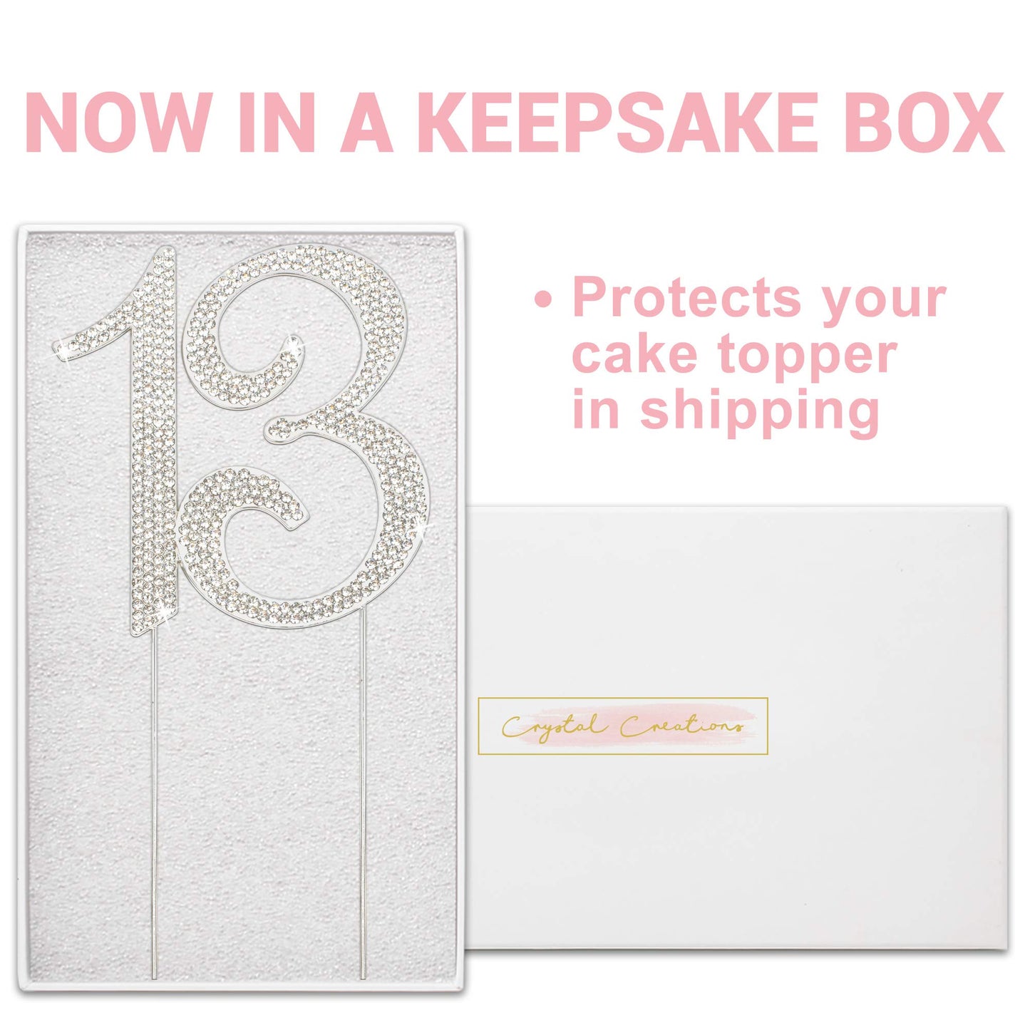 Crystal Creations 13 Cake Topper - Premium Silver Metal Decoration - 1 Count - Sparkly Rhinestone for 13th Birthday Party