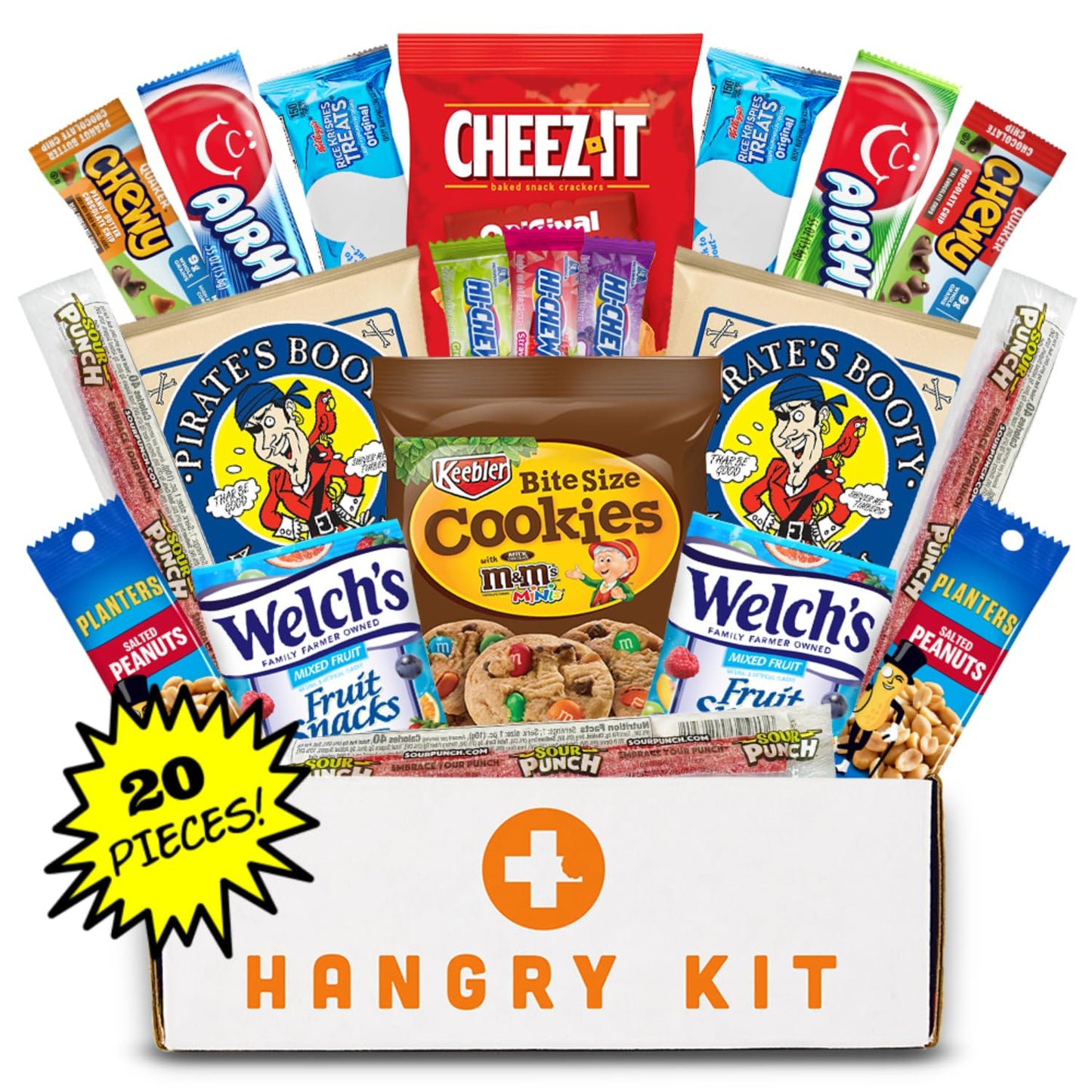 Hangry Kit Mega Care Pack (Essential Kit) - Snack Box Kit - Birthday Snack Box Gift for mature-themeds & Kids -- (20 count) Gift Basket Care Package Ideal for College Students -- Contains Birthday Snacks  Cookies  Chips  Candy. Party Variety Gift Box.