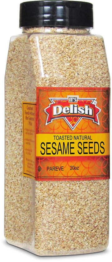 Natural Toasted Whole Sesame Seeds by It's Delish, 20 Oz Large Jar - Natural Gluten-Free Fresh Oven Roasted White Sesame - Resta