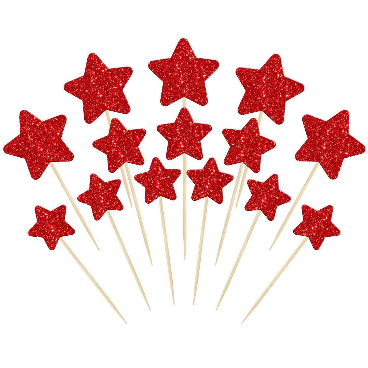 Gyufise 42Pcs Red Glitter Star Cupcake Toppers Mixed Size Twinkle Little Star Cupcake Picks Decorations For Wedding Anniversary