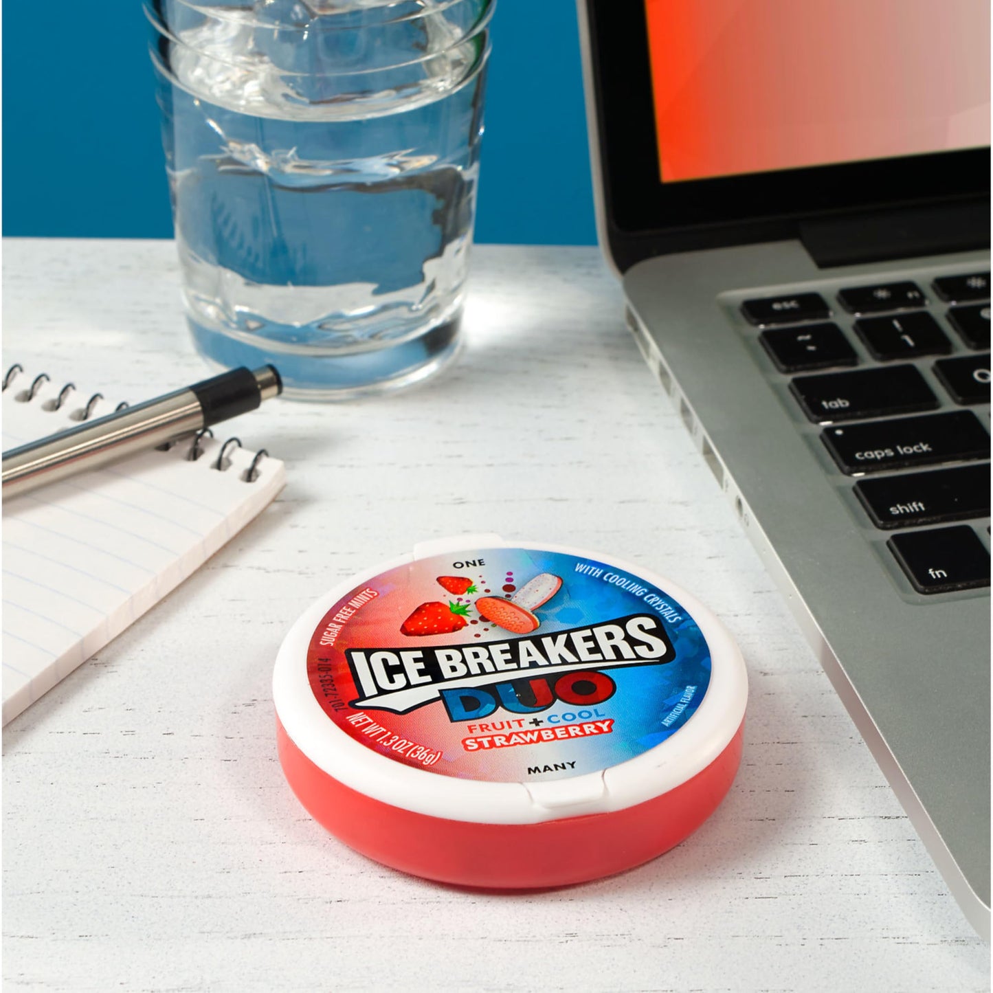 Ice Breakers Duo Fruit Plus Cool Strawberry Sugar Free Breath Mints Tins, 1.3 Oz (8 Count)